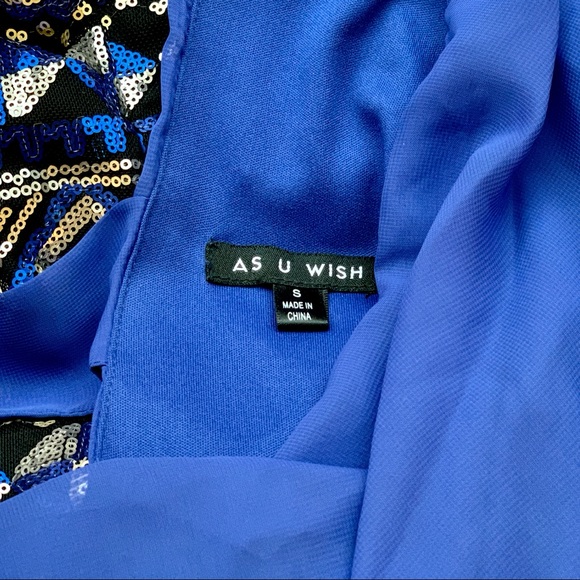 As U Wish Blue/Gold Scoop Neck Body Con dress - Picture 4 of 4